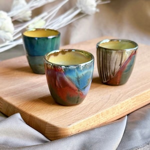 Handmade Ceramic Espresso Cup Set: Abstract Art, Metallic Glaze