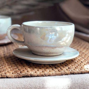 Beige Cappuccino Cup Set or Single | Optional Saucer | Cream, Pearly Iridescent and Rustic Glazing | Cappuccino/Lattee/Coffee/Tea Cups