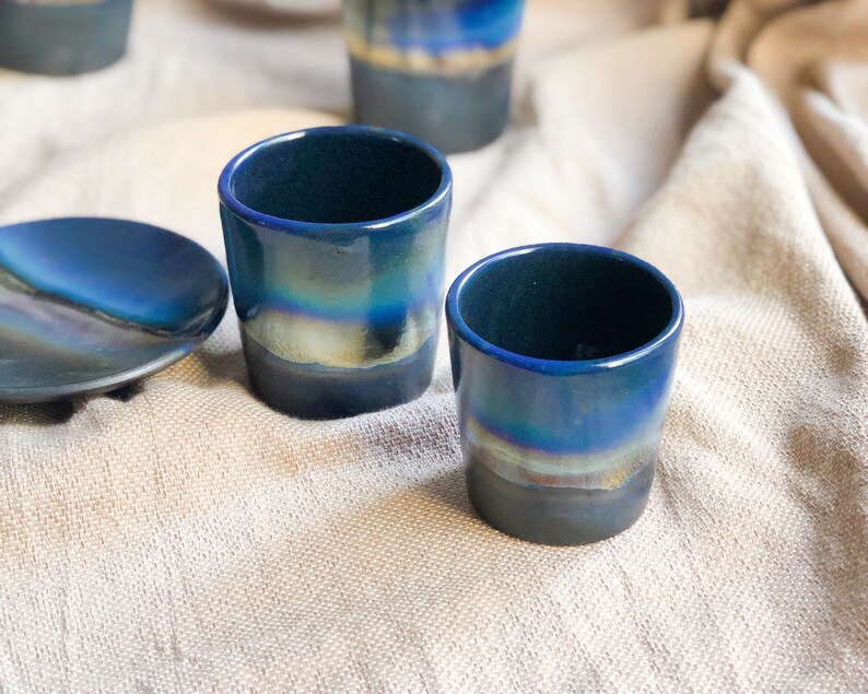 Black Coffee/Espresso Handleless Cup with with shades of Blue Etsy
