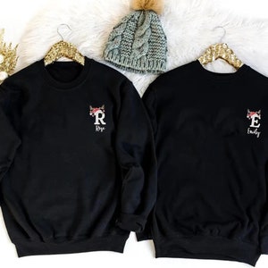 Custom Embroidered Christmas Matching Sweatshirt,Christmas Personalized Gift,Christmas Initial Embroidered Sweatshirt,Christmas Couples Tees