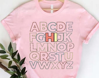 Colorful Alphabet Outline Shirt, Teacher Back to School Tee, ABC Graphic T-shirt