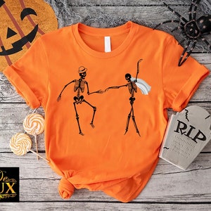 Halloween Bride and Groom Skeleton T-Shirt, Halloween Wedding Gift Shirt, Halloween Just Married Shirt, Honeymoon Bachelorette Party Tshirts