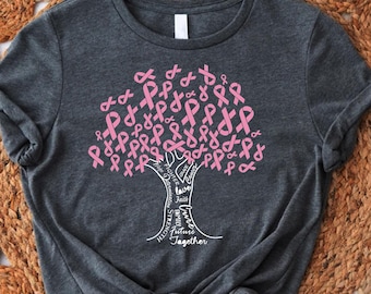 Pink Ribbon Tree Shirt, Breast Cancer Awareness Tee, Cancer Tree T-shirt, Cancer Fighter Gift, Breast Cancer Support Tee, Pink Ribbon Shirt