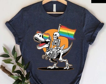 LGBT Skeleton Shirt, Gay Skeleton Shirt, Skeleton Pride Shirt, Dinosaur Pride Tshirt, Queer Pride Tee, LGBTQ Flag Shirt, Rainbow Gay T-shirt