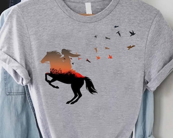 Graphic Tee, Horse Rider Sunset Silhouette, Western Nature Shirt