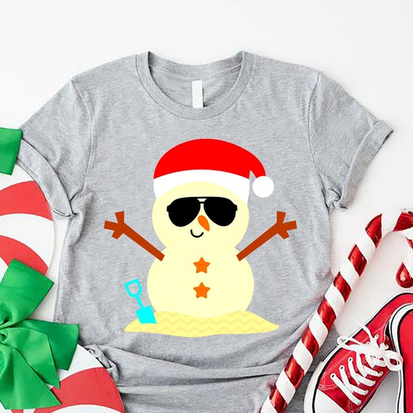 Beach Snowman Tshirt, Christmas In July Shirt, Christmas in Summer Gift, Christmas Snowman in July, Summer Xmas Tee, Christmas in July Gifts