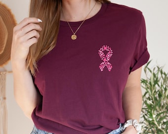 Breast Cancer Tshirt, Pocket Pink Ribbon Cancer Shirt, Breast Cancer Awareness Gift, Breast Cancer Survivor Gift, Motivational Cancer Shirt