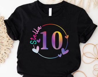 Custom Birthday Girl Shirt,Personalized Age With Girls Name Birthday Shirt,Custom 10th Birthday Shirt Girl,Birthday Girl Gift,Tenth Bday Tee