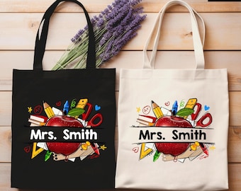 Personalized Teacher Tote Bag, Teacher Gift Bag, First Day Of School Bag, Custom Teacher Appreciation Gift, Back to School Teacher Tote Bag