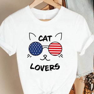 4th of July Cat Shirt, Patriotic Cat Shirt, Cat Lovers Gift, Independence Day Cat Shirt, Fourth of July Cat T-shirts, USA Flag Cat Shirts