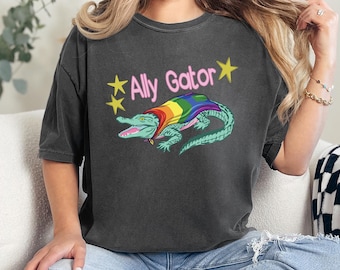 Comfort Colors® Ally Gator Pride Shirt, Rainbow Flag Tee, Funny Pride Month Gift
