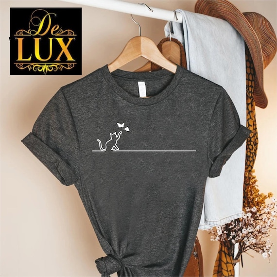 Cat and Butterfly Tee, Cute cat Tshirt, Cat Playing Butterfly, Funny Cat Owner Shirt, Playful Cat Shirt, Animal Lover Cat Tshirt, Cat Gifts