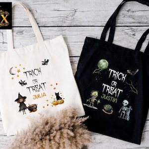 Personalized Halloween Tote Bag,Custom Trick or Treat Bag,Halloween Gift for Kids,Spooky Candy Bag,Halloween Bag with Name,Witchy Tote Bag