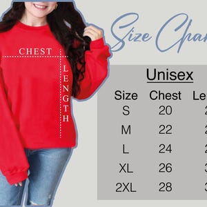a women's size chart for a sweatshirt