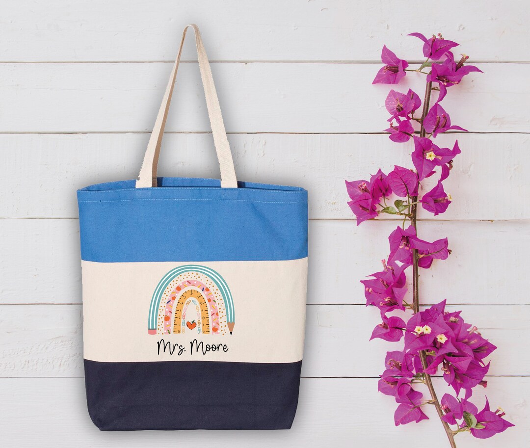 Personalized Teacher Tote Bag, Custom Name Boho Rainbow Tote - Etsy