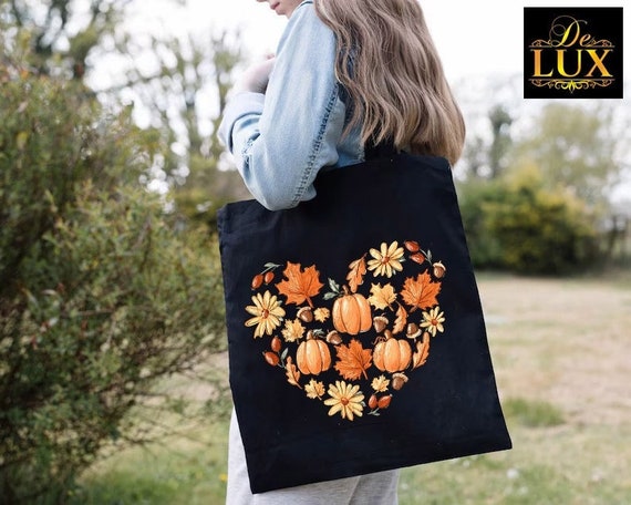 Fall Tote Bag,Thanksgiving Tote Bag,Fall Pumpkin Shoulder Tote Bag,Fall Heart Tote Bag,Fall Gifts,Autumn Thankful Tote Bag, Womens Fall Bag