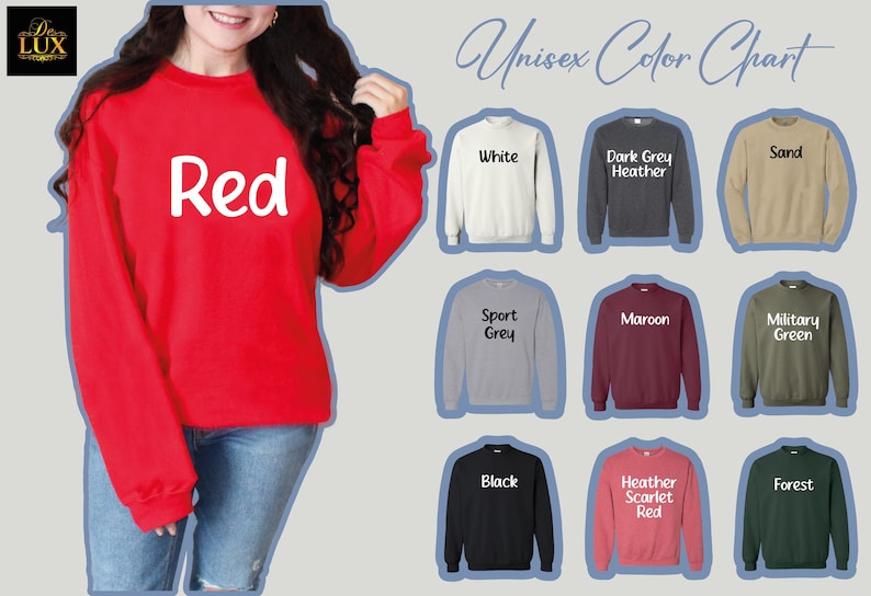 a woman wearing a red sweatshirt and jeans