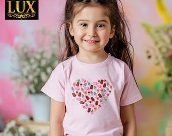 Kids Ice Cream Heart Shirt, Summer Toddler Girls Tee, Sweet Treats T-Shirt