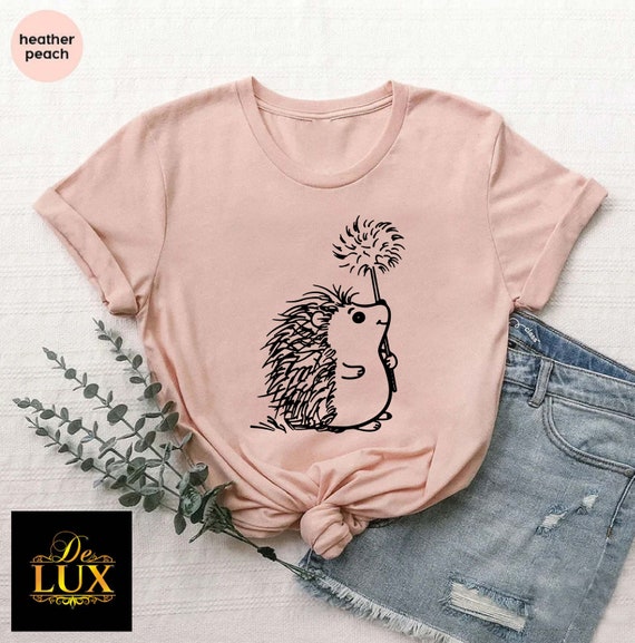 Hedgehog And Flower Tshirt, Hedgehog Gifts for Her, Funny Hedgehog Shirt, Hedgehog Lover Shirt, Hedgehog Animal Lover Gift, Hedgehog Tshirt