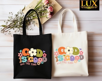 God Is Good All Time Tote Bag, Church Tote Bag, Religious Mothers Day Gift,Gift for Grandma,Retro Easter Tote Bag,Bible Verse Christian Tote