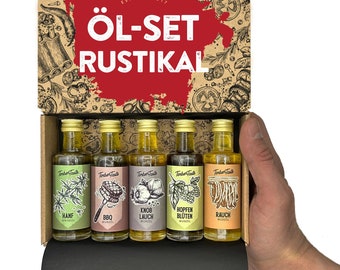 Öl Geschenkset Rustikal - 5 erlesene Speiseöle - Hochwertige Öle Gewürze Geschenk