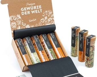 5 Gewürze aus aller Welt - Gourmet Geschenkset Frauen I Edle Gewürzmischungen mit Rezepten in natürlicher Gewürzbox