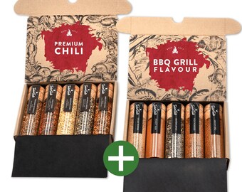 BBQ & Chili Geschenk-Set, 10 Spezialitäten aus aller Welt, perfektes Geschenkset für Grillliebhaber und Hobbyköche