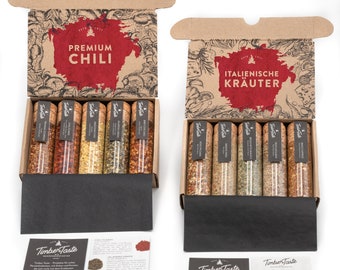 Chili & Italienische Kräuter Geschenk-Set, 10 Spezialitäten aus aller Welt, perfektes Geschenkset für Hobbyköche