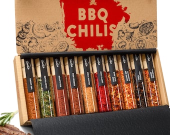 Chili & grill spices gift set for men [combination set of 10] - 5 exquisite grill spices + 5 hot chili spices set