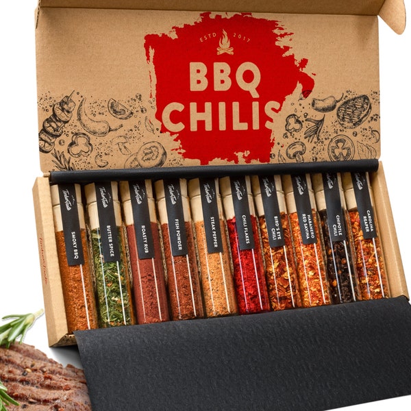 Chili & Grillgewürze Geschenkset Männer [10er Kombi-Set] - 5 erlesene Grill Gewürze + 5 scharfe Chili Gewürze Set