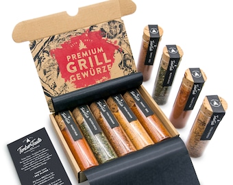 BBQ Grillgewürze Geschenkset für echte Grillmeister I 5 erlesene Grillgewürze inkl Rezepte, perfektes Grill Geschenk für Männer, BBQ Gewürze