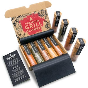 Coffret cadeau d'épices pour barbecue pour les vrais maîtres du grill I 5 épices pour grillades exquises comprenant des recettes, cadeau de grillade parfait pour les hommes, épices pour barbecue image 1