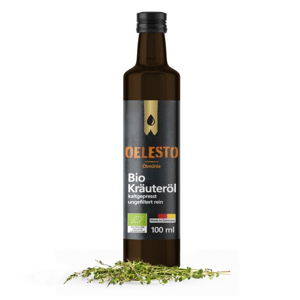 Bio Kräuteröl kaltgepresst, aus Deutschland (100ml), Würzöl Kräuter-Knoblauch für Dips, Salat, Gemüse