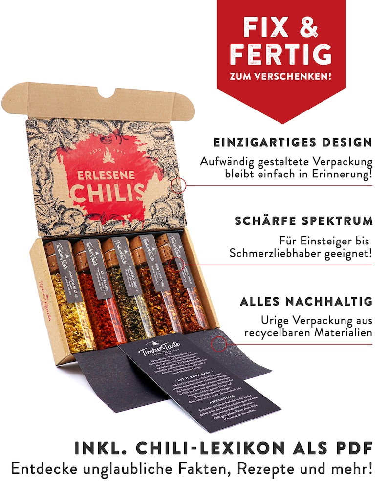 Scharfes Chili Geschenkset bis 700000 Scoville I 5 handverlesene Chilis, inkl. Chililexikon PDF I Top Chili Set für Hobbyköche Bild 3