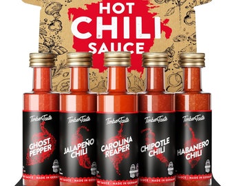 Chili Sauce Geschenkset [5 x 40 ml] | Hot Sauce Chili Set | Scharfe Soßen Geschenk Set