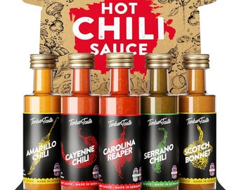 Coffret cadeau sauce chili [5 x 40 ml] | Ensemble de chili à sauce piquante tout-terrain | Coffret sauce piquante