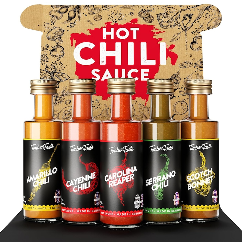 Chili Sauce Geschenkset 5 x 40ml Offroad Hot Sauce Chili Set Scharfe Soßen Geschenk Set Bild 1