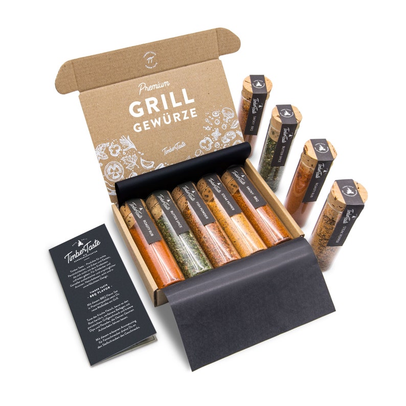 BBQ Grill Gewürze Geschenkset Frauen & Männer I 5 erlesene Grillgewürze Lexikon PDF in nachhaltiger Geschenkbox Bild 1