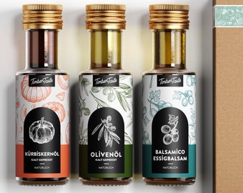 Essig & Öl Geschenkset (Olivenöl, Kürbiskernöl, Balsamico Essig) - 3x100ml