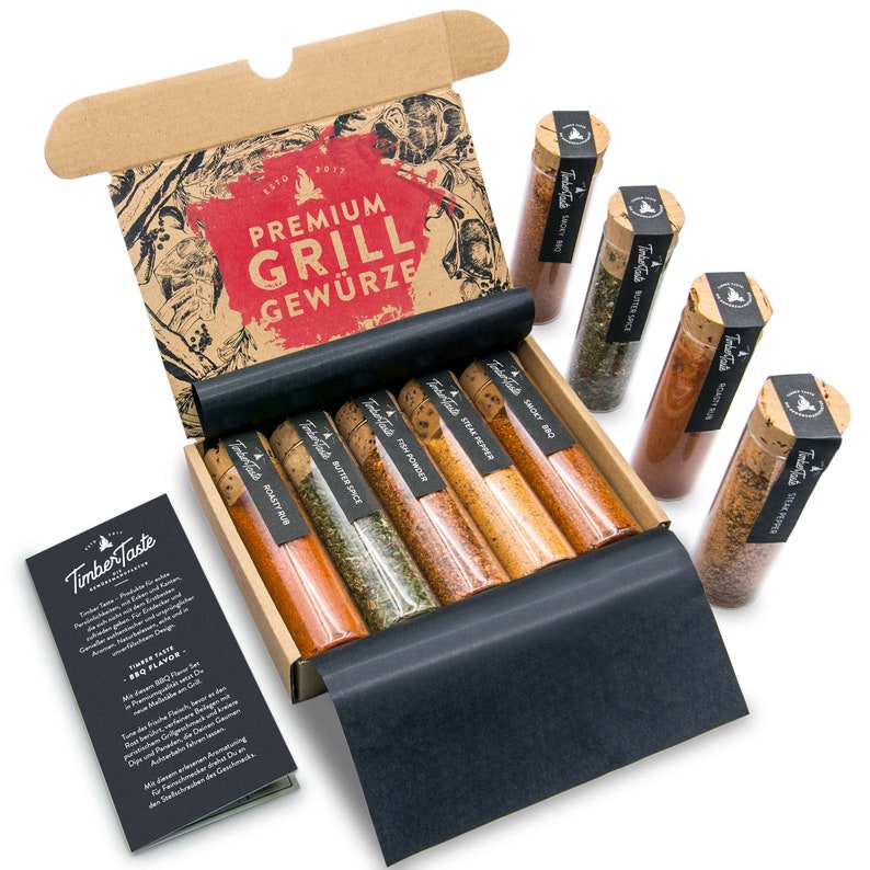 Coffret cadeau d'épices pour barbecue pour les vrais maîtres du grill I 5 épices pour grillades exquises comprenant des recettes, cadeau de grillade parfait pour les hommes, épices pour barbecue image 1