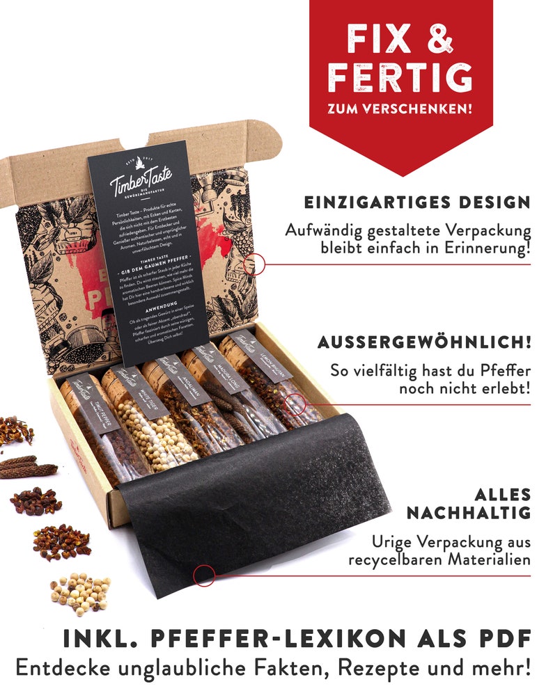 Handverlesenes Pfeffersorten Set I 5 erlesene Pfeffer aus aller Welt als perfektes Gewürze Geschenkset für Hobbyköche und Pfefferliebhaber Bild 3