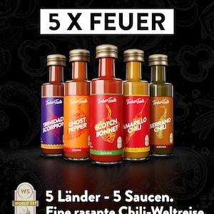 Chili Sauce Geschenkset 5 x 40 ml Exotic Hot Sauce Chili Set Scharfe Soßen Geschenk Set Bild 2