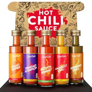 Chili Sauce Geschenkset 5 x 40 ml Exotic Hot Sauce Chili Set Scharfe Soßen Geschenk Set Bild 1