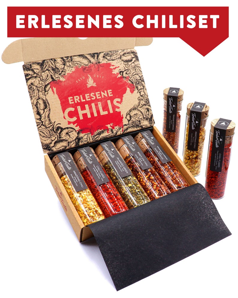 Hot chili gift set up to 700,000 Scoville I 5 hand-picked chilies, including chili lexicon PDF I Top chili set for hobby chefs image 1