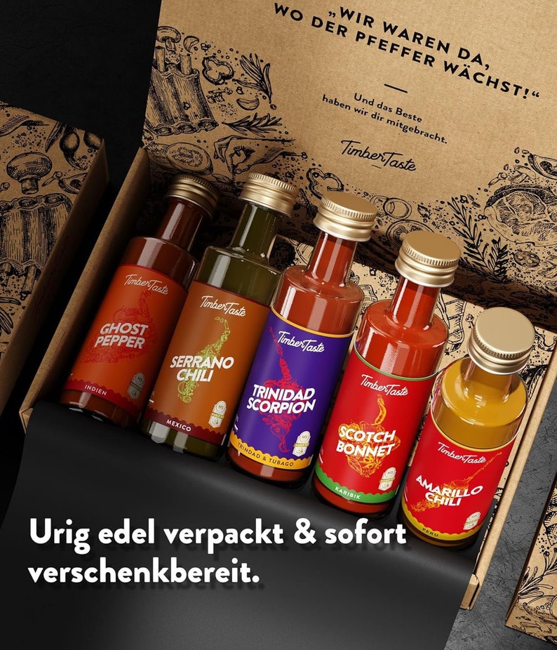 Chili Sauce Geschenkset 5 x 40 ml Exotic Hot Sauce Chili Set Scharfe Soßen Geschenk Set Bild 8