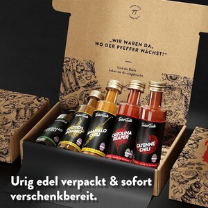 Chili Sauce Geschenkset 5 x 40 ml Exotic Hot Sauce Chili Set Scharfe Soßen Geschenk Set Bild 3