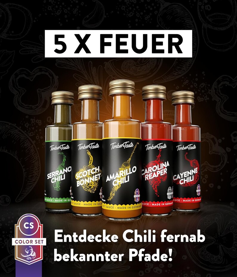 Chili Sauce Geschenkset 5 x 40ml Offroad Hot Sauce Chili Set Scharfe Soßen Geschenk Set Bild 4