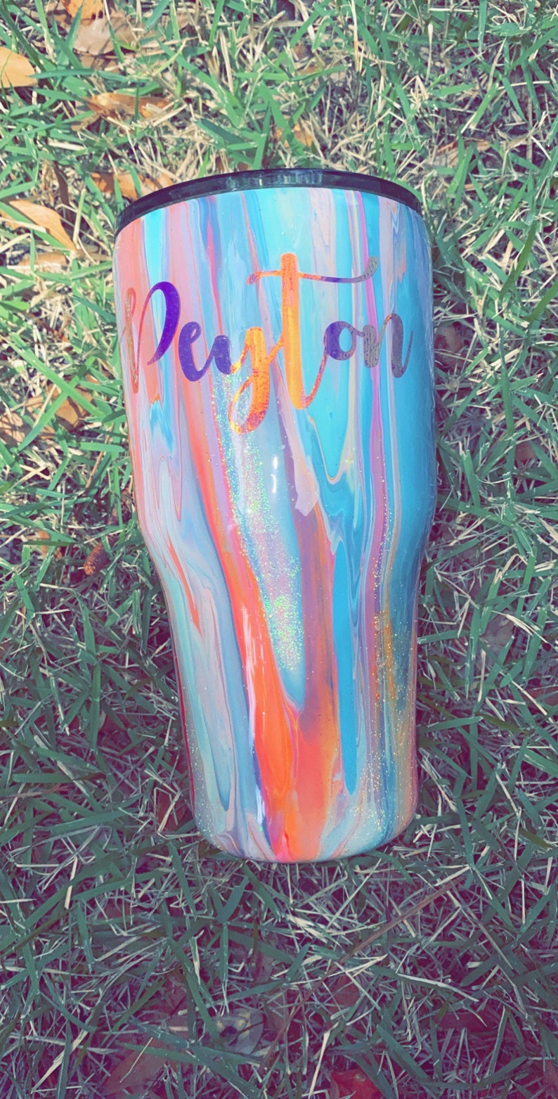 Custom Dirty Pour Acrylic Painted Tumbler Etsy