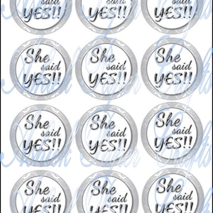 Afdrukbaar She Say Yes-cupcaketoppers / Vrijgezellenfeest / Verlovingsfeest / Cupcakeversieringen / Zilvergrijze cupcaketoppers / Afdrukbaar