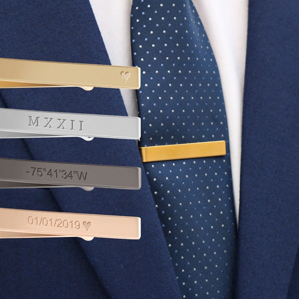 Personalized Tie Clips, Gold Tie Clip, Tie Clips, Men's Custom Tie Bar, Groomsmen gift, Gift for Dad, Men's Wedding Tie Accessories